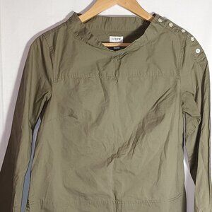 J Crew Olive Green 3/4 inch Sleeve Asymmetrical Hem Top